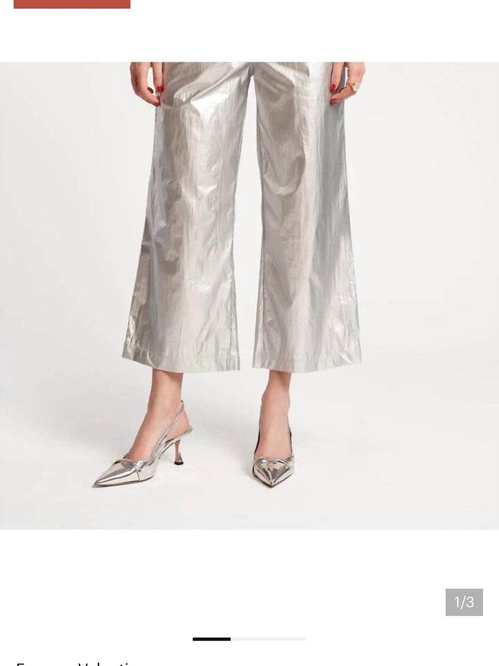 NWT France’s Valentine Mimi Metallic Silver Wide-Leg Cropped Pants 12